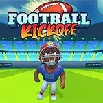 Tegneseriefigurer i sportsklær foran en stadion med en stor amerikansk fotball i bakgrunnen