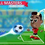 To an animerte fotballspillere på en tegnet bane med en ball mellom dem og teksten Football Masters Euro 2020 over