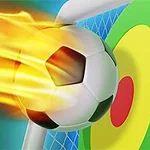 Fotball som brenner når den treffer et mål med et fargerikt blink