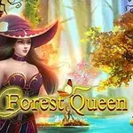 En kvinne med hatt i en fargerik, eventyrlig skog med tekst Forest Queen 2