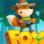 En tegnet rev med hatt og ryggsekk står i en skog foran bokstavene FOX i lyse farger