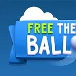 En blå plakat med teksten Free the Ball og en lilla ball på høyre side, foran en hvit sky