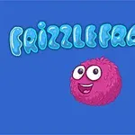 Rosa, lodden figur med store øyne og smil under teksten FRIZZLE FRAZ 6 på blå bakgrunn
