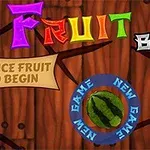 Fargerik trebakgrunn med teksten Fruit og Break og en vannmelon illustrert i midten