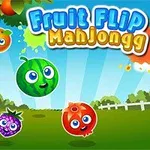 Fargerike animerte frukter med ansikter og en tekst med spilltittel mot en bakgrunn av himmel og eng, sammen med en kurv og et hvitt gjerde