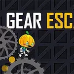 Gresskarfigur i romdrakt ved siden av store tannhjul på en mørk bakgrunn med teksten GEAR ESCAPE