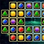 Fargerike geometriske perler i ulike former og farger som er ordnet i et rutenett med mørk bakgrunn
