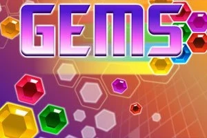 Fargerike, glitrende juveler med teksten GEMS i store, lysende bokstaver