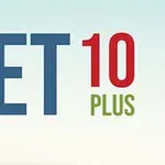 Teksten GET 10 PLUS i blå, rød og grønn på en lys bakgrunn