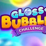 Fargerik logo med teksten Glossy Bubbles Challenge mot en bakgrunn av diffuse fargerike bobler