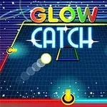 Fargerik digital skjerm med teksten Glow Catch og neonlinjer mot et stjernemønstret bakgrunn