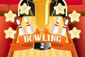 En gullfarget pokal omgitt av stjerner og bowlingkjegler med teksten Go Bowling 2