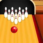 En rød bowlingkule ruller mot en oppstilling av hvite kjegler på en bowlingbane