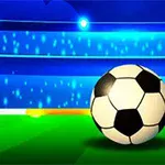 Fotballbane med to fotballer og et mål i et stadion med lyseffekt