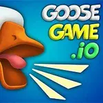 En hvit gås med åpen oransje nebb og teksten GOOSE GAME 