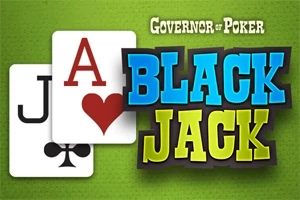 To spillekort, en ruter ess og en kløver knekt, med teksten Black Jack i fargerik skrift på en grønn bakgrunn