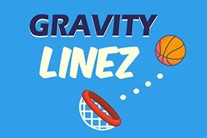 Teksten GRAVITY LINEZ vises med en basketball som beveger seg mot en kurv, på en blå bakgrunn