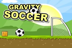 En tegneserieaktig fotballbane med en stor sol, to fotballer, et mål og teksten Gravity Soccer