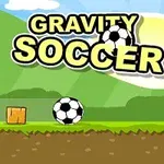 En tegneserieaktig fotballbane med en stor sol, to fotballer, et mål og teksten Gravity Soccer