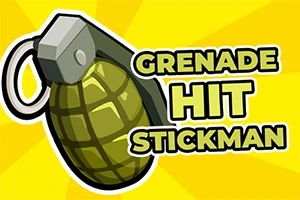 En ikonisk tegning av en håndgranat ved siden av teksten Grenade Hit Stickman på en lys gul bakgrunn
