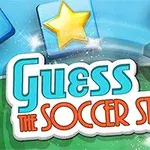 Tegnet tekst Guess the Soccer Star med en fotball og stjerner i bakgrunnen