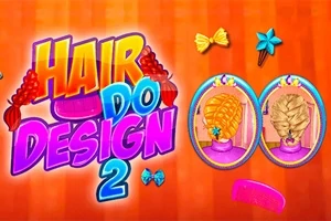 Fargerik plakat med teksten Hair Do Design 2 og illustrasjoner av to frisyrer i ovale rammer, omgitt av hårpynt