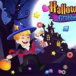 En tegnet gutt i heksekostyme med godteri, foran et skummelt hus og en fullmåne i en Halloween-scene