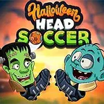 To tegnede, zombie-lignende figurer med fotballsko foran en stadionbakgrunn, med teksten Halloween Head Soccer over dem
