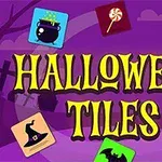 Halloween-tema med lyse farger, ikoniske symboler som heksehatt, gresskar, spøkelse og stort gult tekst i midten