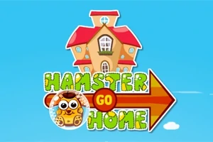 Illustrasjon av et fargerikt hus med rødt tak og teksten Hamster Go Home i forgrunnen, med en tegnet hamster ved siden av