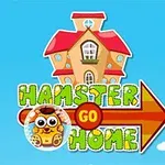 Illustrasjon av et fargerikt hus med rødt tak og teksten Hamster Go Home i forgrunnen, med en tegnet hamster ved siden av