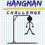 En illustrasjon av en strekmann hengt fra en galge, med ordene HANGMAN CHALLENGE over, tegnet på rutet papir