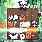 Bilde av et puslespill med søte pandabjørner, tigerfigurer og glitrende effekter i en bambusskog