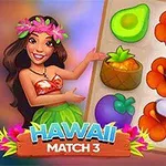 En tegneseriefigur med blomsterkrans og hawaiiansk antrekk peker mot et brett med frukt og blomster, hvor en stor hånd bytter plass på to brikker