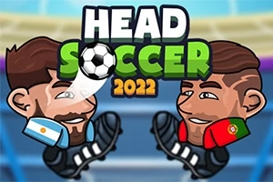 To animofigurer med flagg på skuldrene for Argentina og Portugal, klar til kamp med hodene og en fotball mellom dem, under teksten Head Soccer 2022