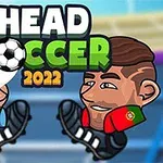 To animofigurer med flagg på skuldrene for Argentina og Portugal, klar til kamp med hodene og en fotball mellom dem, under teksten Head Soccer 2022