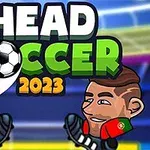 To ankarakterer med store hoder og fotballtrøyer fra Argentina og Portugal, med teksten HEAD SOCCER 2023 over dem