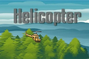 Helicopter En pikselert helikopter flyr over et landskap med trær og fjell i bakgrunnen, med teksten Helicopter øverst