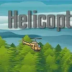 Helicopter En pikselert helikopter flyr over et landskap med trær og fjell i bakgrunnen, med teksten Helicopter øverst