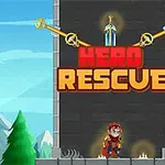 En ridder i rustning står foran et tårn med teksten Hero Rescue over seg
