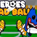 Tegneseriefigurer med store sko og ulike ansiktsuttrykk foran en grønn fotballbane med teksten Heroes Head Ball