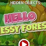 Fargerik tegneserieskog med teksten Hello Messy Forest over et spillstartikon