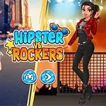 To stilige figurer, en hipsterkledd med blomstrete kjole og en rockerkledd med skinnjakke, poserer på hver sin side av teksten Hipster vs Rockers