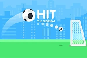 Illustrasjon av en fotball i luften på vei mot et mål i en enkel, tegnet bybakgrunn