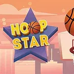 Basketball med kurv og stjerneformet bakgrunn med teksten HOOP STAR