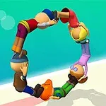 Fem fargerike animerte figurer i forskjellige klær danner en sirkel ved å holde hverandre for føttene