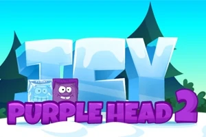 Store isblokkbokstaver staver ICY med teksten PURPLE HEAD 2 i lilla foran, omgitt av trær og snø