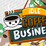 Tegneserieillustrasjon av et kaféskilt med teksten Idle Coffee Business og en smilende kaffekopp