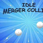 To hvite kuler på en blå stjernestråle-bakgrunn med teksten Idle Merger Collider øverst
