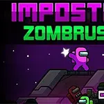 Fargerike tegneseriefigurer i en futuristisk setting med teksten IMPOSTOR ZOMBRUSH